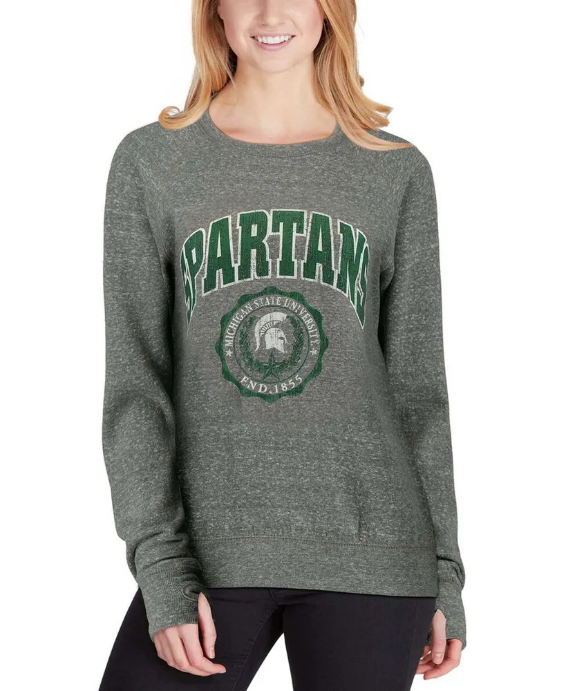 Women's Heathered Gray Michigan State Spartans Edith Vintage-Like Knobi Pullover Sweatshirt