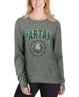 Women's Heathered Gray Michigan State Spartans Edith Vintage-Like Knobi Pullover Sweatshirt