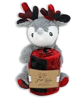 Baby Boys and Girls Check Blanket with Reindeer Plush Toy, 2 Piece Set