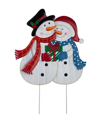 Glitzhome Metal Lovely Snowman Yard Stake or Standing Decor or Wall Decor, 30"