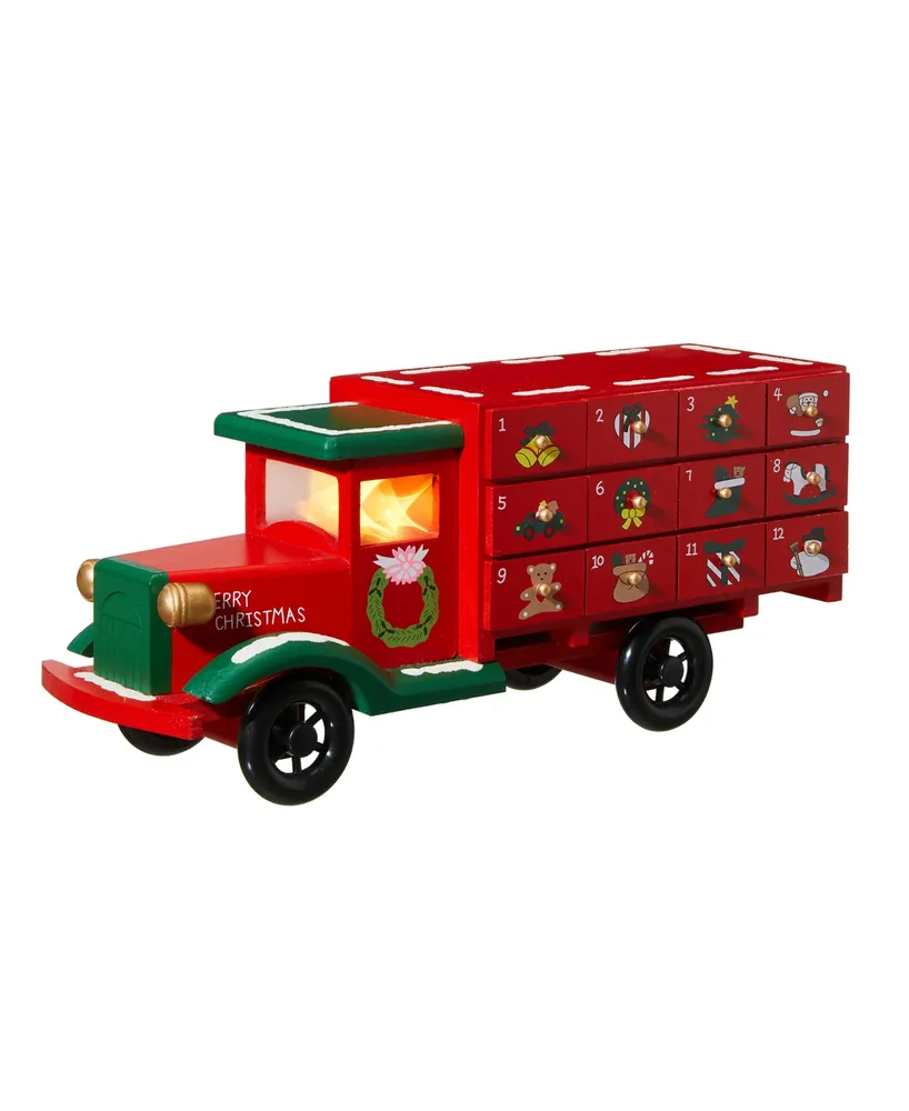 Glitzhome Wooden Christmas Truck Countdown Calendar, 14.5"