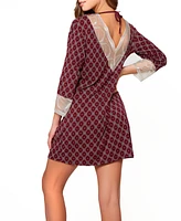 Women's Diamond Pattern Ultra Soft Print Knit Sleep Shirt with Tie Back and Deep V Open