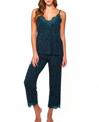 Women's Zebra Print Jersey Knit Cami and Pant Pajamas Set Trimmed Lace