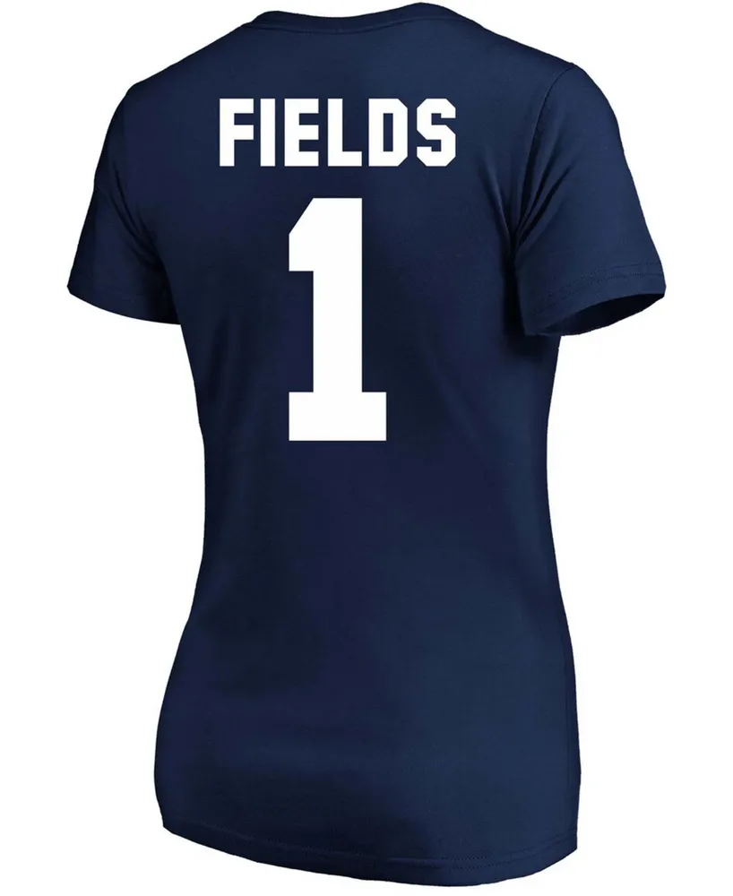 Women's Plus Justin Fields Navy Chicago Bears Player Name Number V-Neck T-shirt