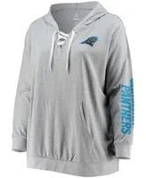 Women's Plus Heathered Gray Carolina Panthers Lace-Up Pullover Hoodie