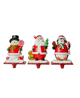 Glitzhome 3 Piece Santa, Snowman, Penguin Stocking Holder Set, 4.5''