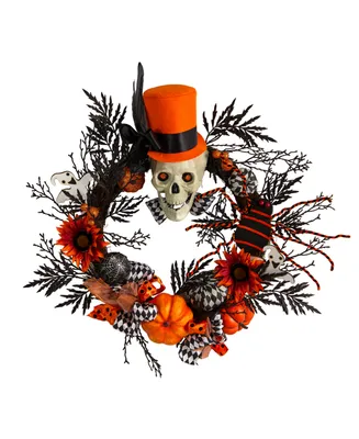 30" Spider and Skull with Top Hat Halloween Wreath