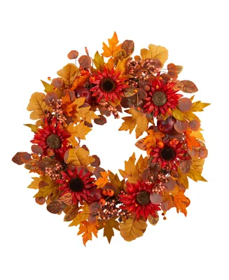 30" Fall Acorn, Sunflower, Berries and Autumn Foliage Artificial Wreath