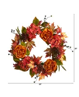25" Fall Ranunculus, Hydrangea and Berries Autumn Artificial Wreath