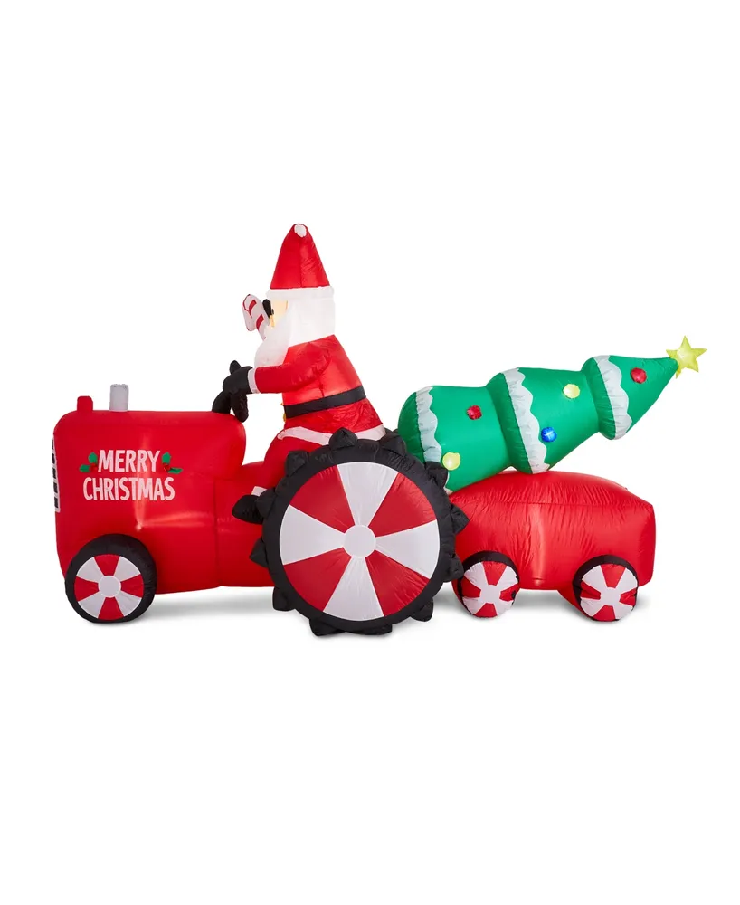 Glitzhome Lighted Inflatable Santa on Tractor Decor
