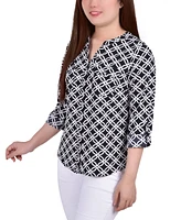 Women's 3/4 Roll Tab Sleeve Mandarin Collar Blouse