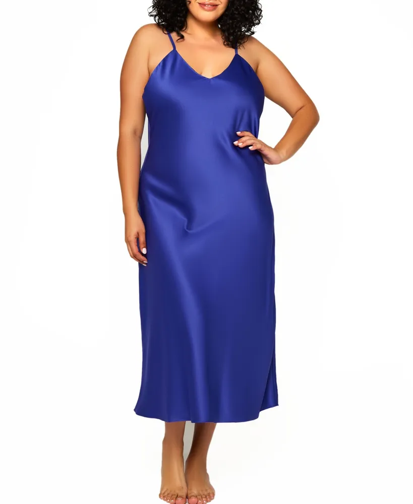 iCollection Plus Size Victoria Long Satin Lingerie Gown with Low Back