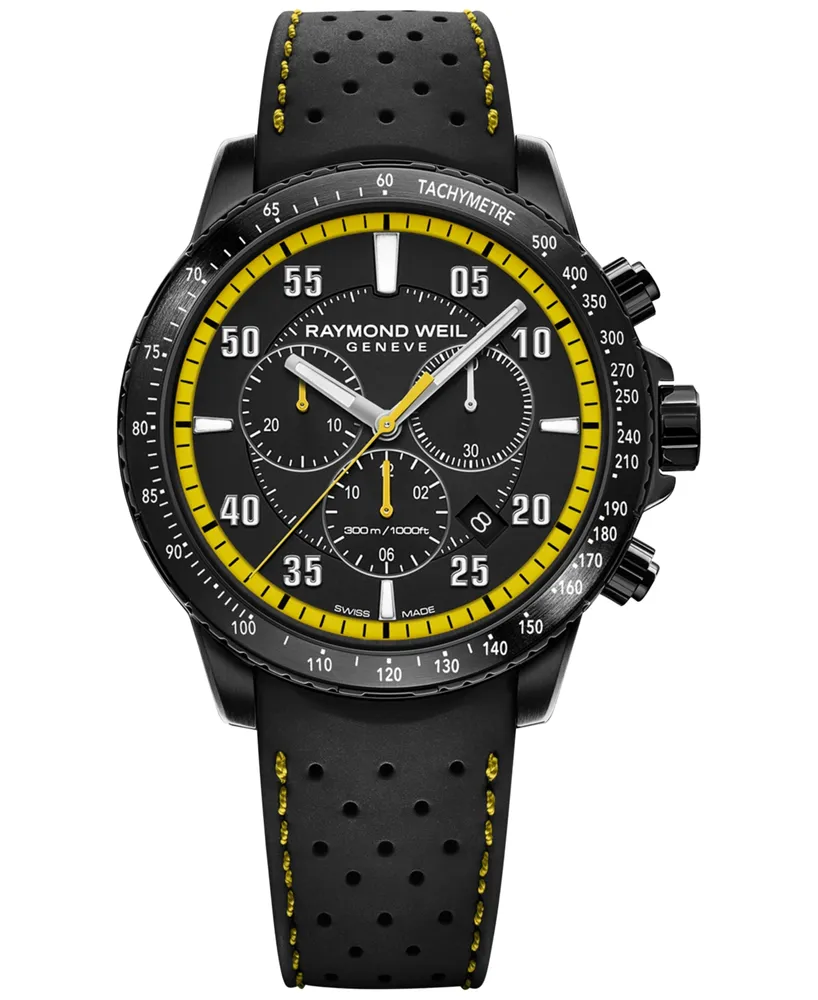 Raymond Weil Men's Swiss Chronograph Tango Black Perforated Rubber Strap 43mm