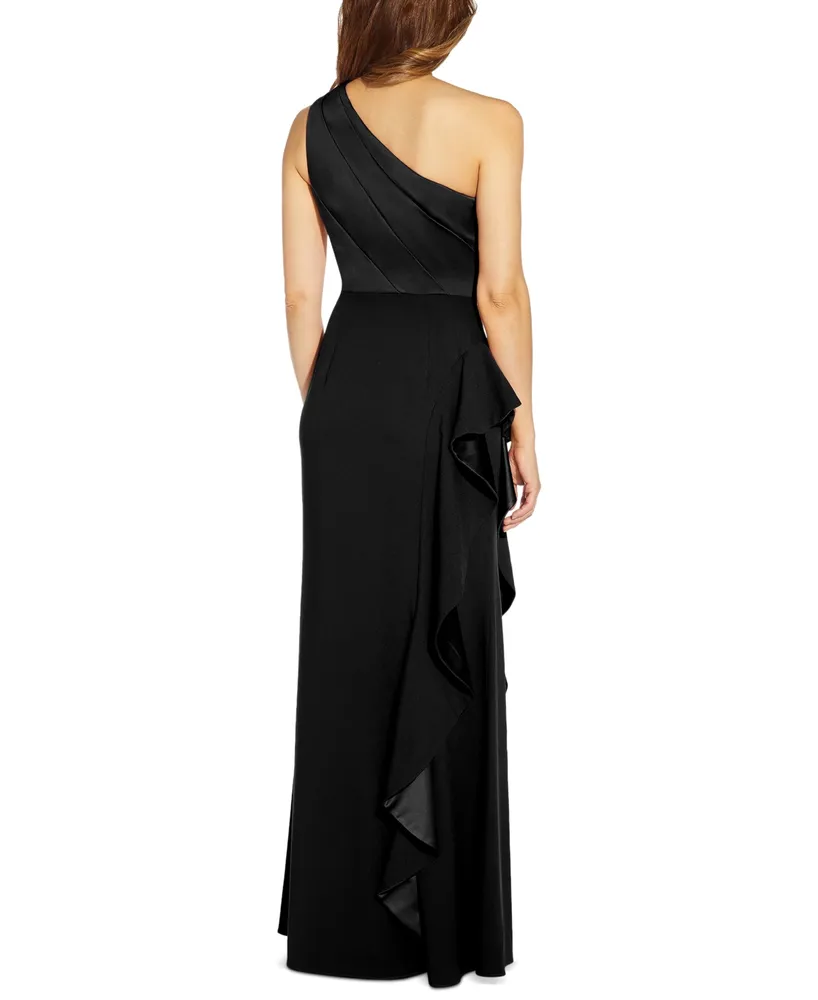 Adrianna Papell One-Shoulder Satin-Trim Draped Gown