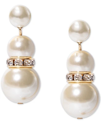 Charter Club Gold-Tone Pave Rondelle Bead & Imitation Pearl Drop Earrings, Created for Macy's