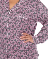 Plus 2 Piece Long Sleeve Heart Print Pajama Set