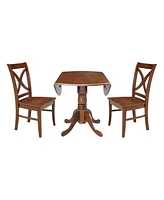 42" Dual Drop Leaf Table with 2 Cross Back Dining Chairs - 3 Piece Dining Set
