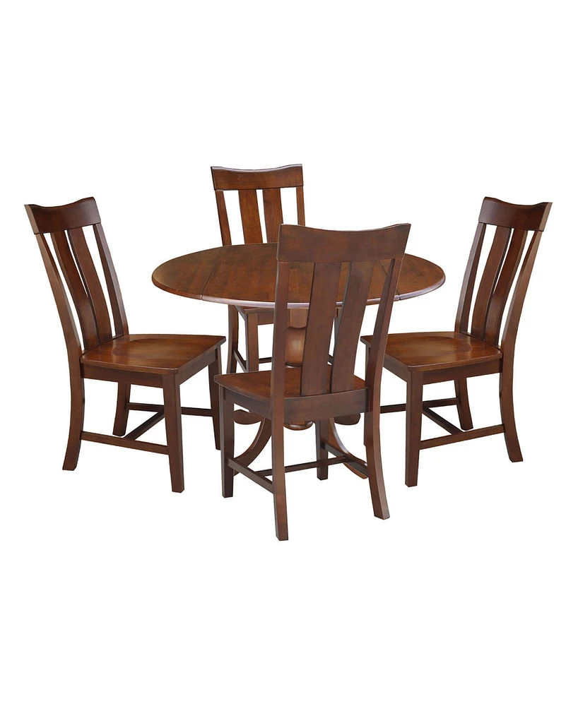 42" Dual Drop Leaf Table with 4 Splat Back Dining Chairs - 5 Piece Dining Set