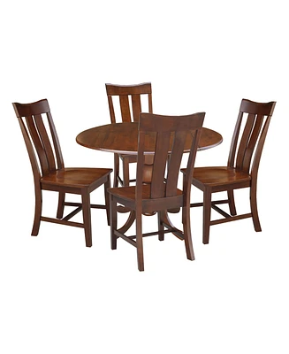 42" Dual Drop Leaf Table with 4 Splat Back Dining Chairs - 5 Piece Dining Set