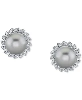 Cultured Tahitian Pearl (10mm) & Diamond (1/4 ct. t.w) Stud Earrings in 10k White Gold