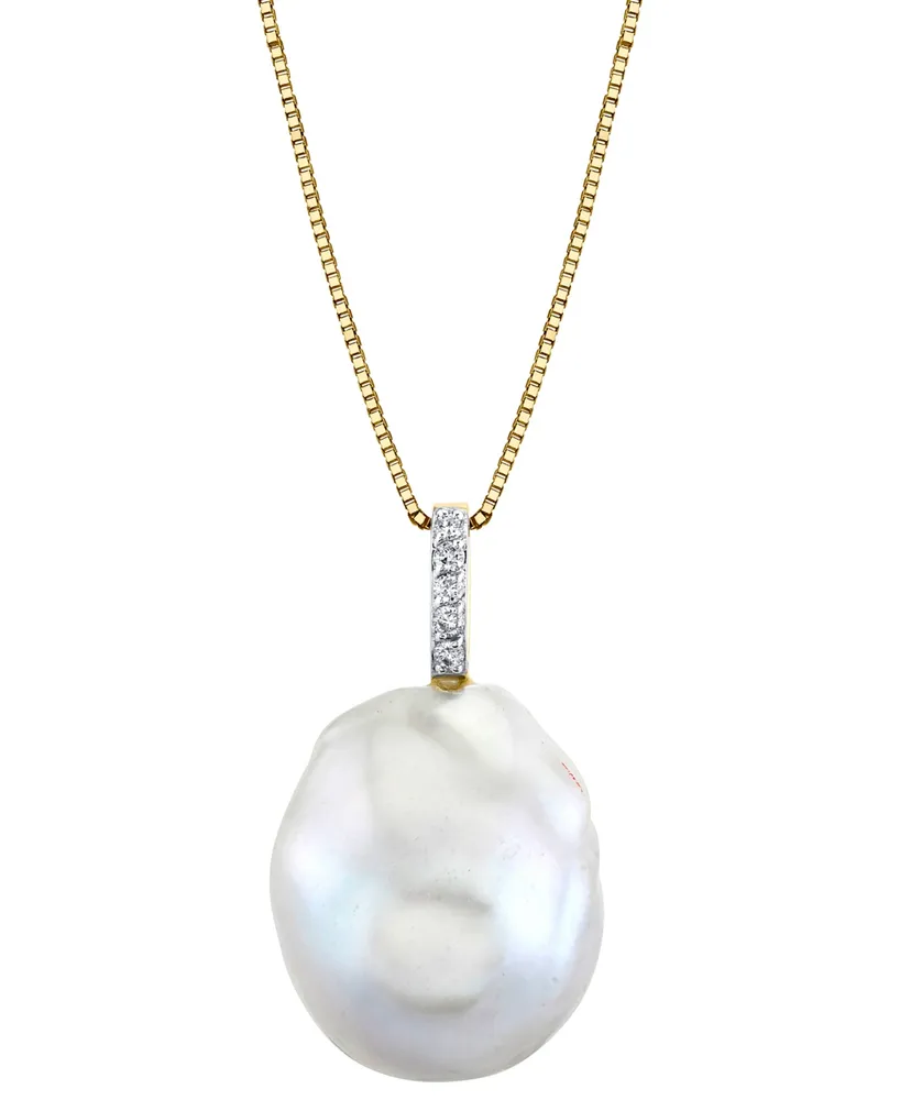 Cultured Freshwater Baroque Pearl (13mm) & Diamond Accent 18" Pendant Necklace in 14k Gold