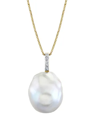 Cultured Freshwater Baroque Pearl (13mm) & Diamond Accent 18" Pendant Necklace in 14k Gold