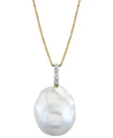 Cultured Freshwater Baroque Pearl (13mm) & Diamond Accent 18" Pendant Necklace in 14k Gold