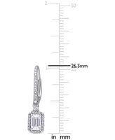 Lab-Created Moissanite (1 ct. t.w.) & Diamond (1/4 ct. t.w.) Emerald-Cut Halo Leverback Drop Earrings in 10k White Gold