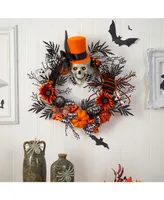 30" Spider and Skull with Top Hat Halloween Wreath