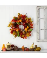 24" Autumn Maple Leaf and Berries Fall Artificial Wreath