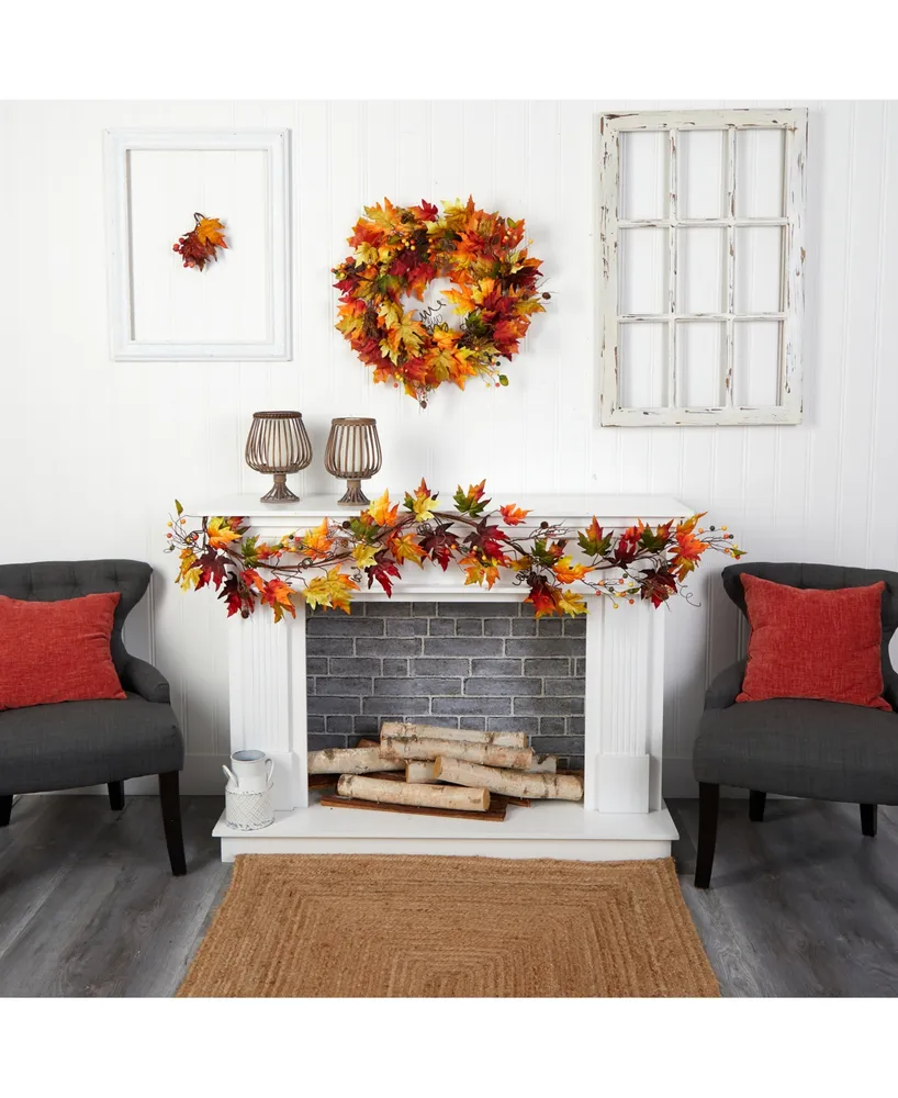 6' Autumn Maple Leaf and Berry Fall Garland