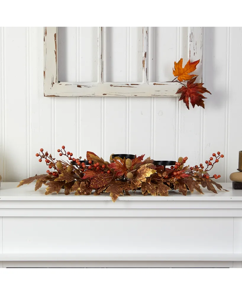 36" Autumn Maple Leaves and Berries Fall Harvest Candelabrum Arrangement