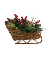 Christmas Sleigh with Pine, Pinecones and Berries Artificial Christmas Arrangement, 18"