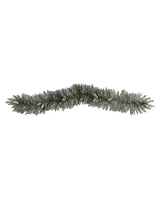 Frosted Artificial Christmas Garland with Pinecones and 50 Warm Led Lights, 6'