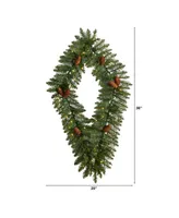 Holiday Christmas Geometric Diamond Wreath with Pinecones and 50 Warm Led Lights, 3'