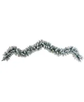 Flocked Artificial Christmas Garland with 50 Warm Led Lights, 9'