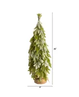 Snow Flocked Down Swept Holiday Artificial Christmas Tree in Burlap Base, 35"