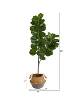 4.5' Fiddle Leaf Fig Artificial Tree in Boho Chic Planter