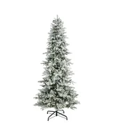 Slim Flocked Nova Scotia Spruce Artificial Christmas Tree with 600 Warm Led Lights and 1357 Bendable Branches, 9.5'