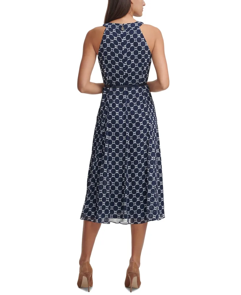 Tommy Hilfiger Printed Belted Halter Midi Dress