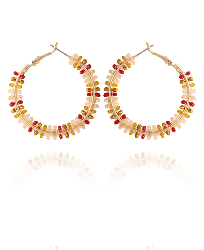 T Tahari Fall Awakenings Hoop Earrings with Stones - Gold