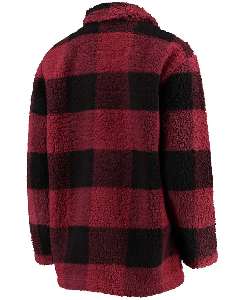 Women's Crimson, Black Washington State Cougars Plaid Sherpa Quarter-Zip Pullover Jacket