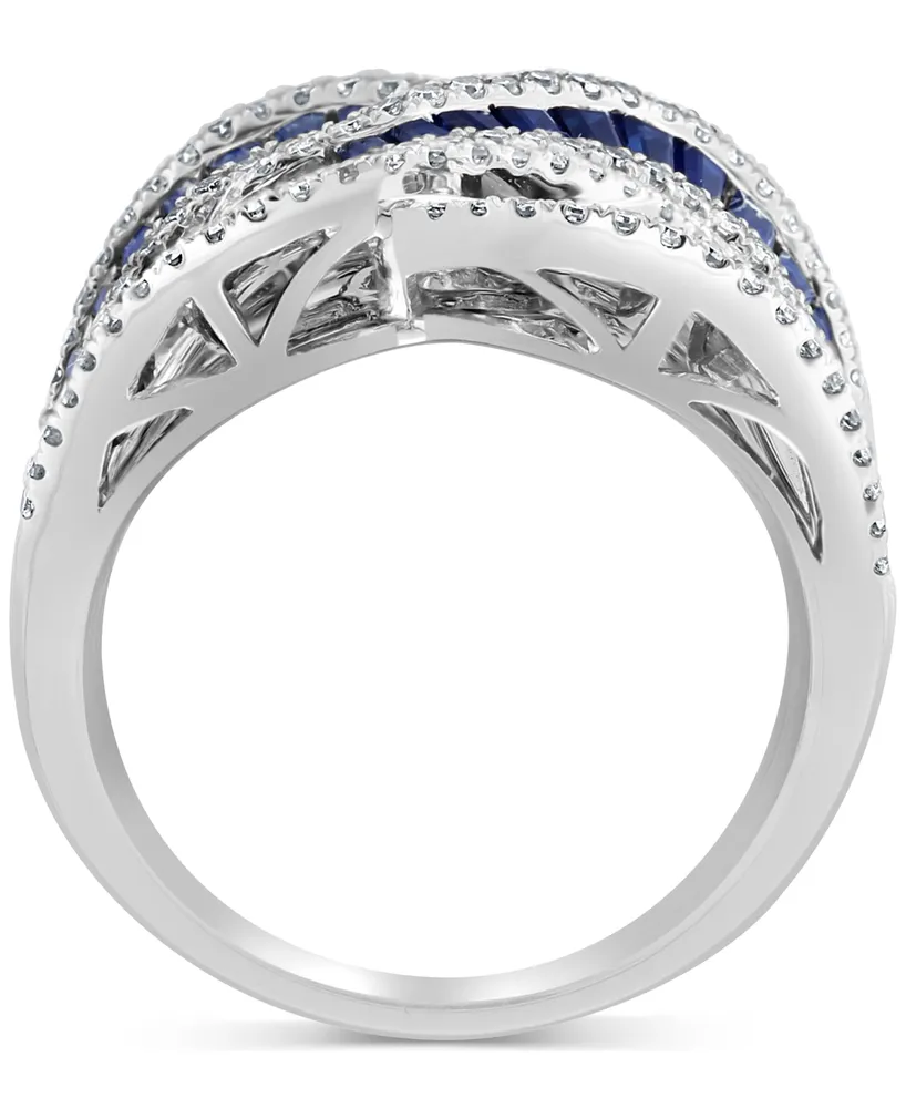Effy Sapphire (3-1/3 ct. t.w.) & Diamond (5/8 ct. t.w.) Swirl Statement Ring in 14k White Gold