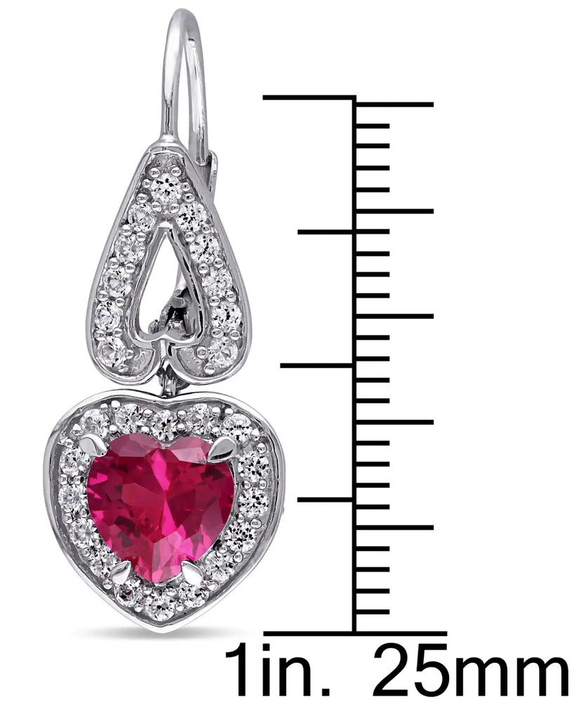 Lab-Grown Ruby (3-1/5 ct. t.w.) & Lab-Grown White Sapphire (1-3/4 ct. t.w.) Heart Drop Earrings in Sterling Silver