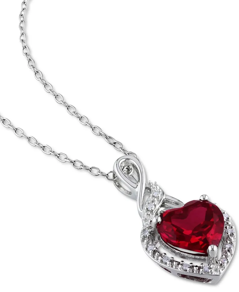 Lab-Grown Ruby (2-3/4 ct. t.w.) & Diamond (1/20 ct. t.w.) Heart 18" Pendant Necklace in Sterling Silver