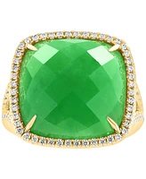 Effy Dyed Green Jade & Diamond (1/3 ct. t.w.) Halo Statement Ring in 14k Gold