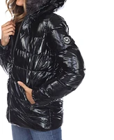 Women's Metallic Puffer Coat With Hoodie