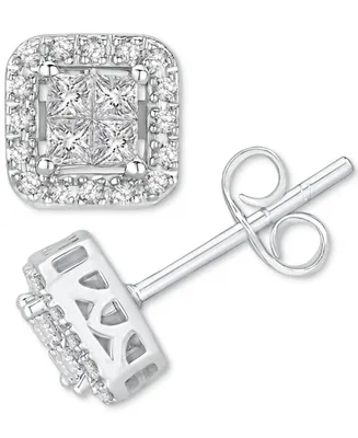 Diamond Princess Quad Halo Stud Earrings (1/2 ct. t.w.) in 14k White Gold