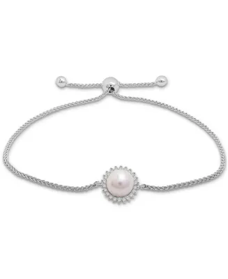 Cultured Freshwater Pearl (7mm) & Diamond (1/20 ct. tw.) Bolo Bracelet in Sterling Silver