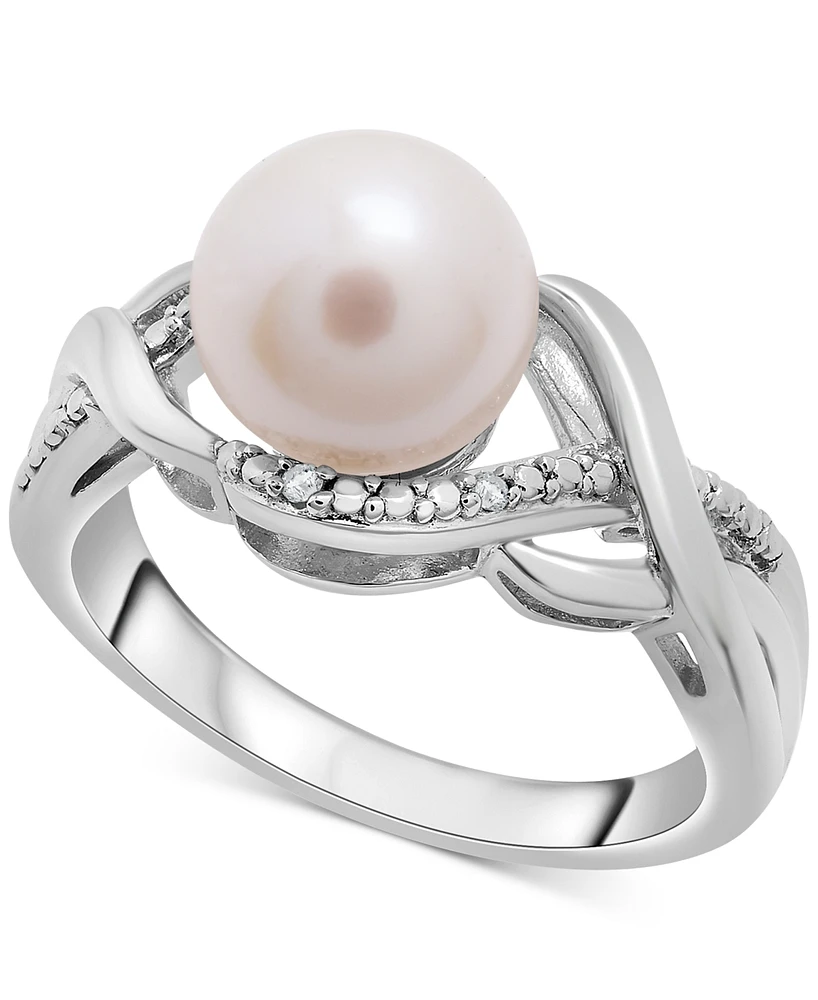 Cultured Freshwater Pearl (8mm) & Diamond Accent Ring in Sterling Silver